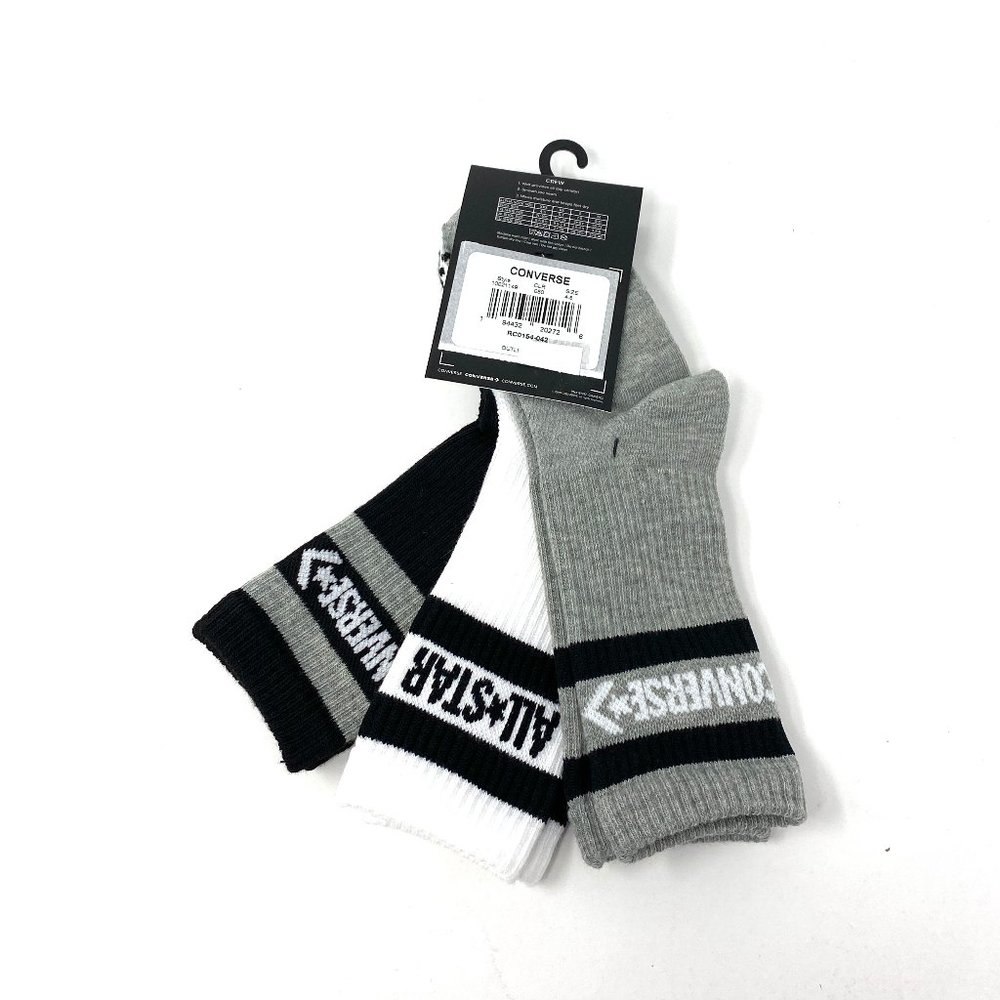 Converse Wordmark Sock 3 Pack White Black Grey Kid 10021149 080 - Picture 2 of 5